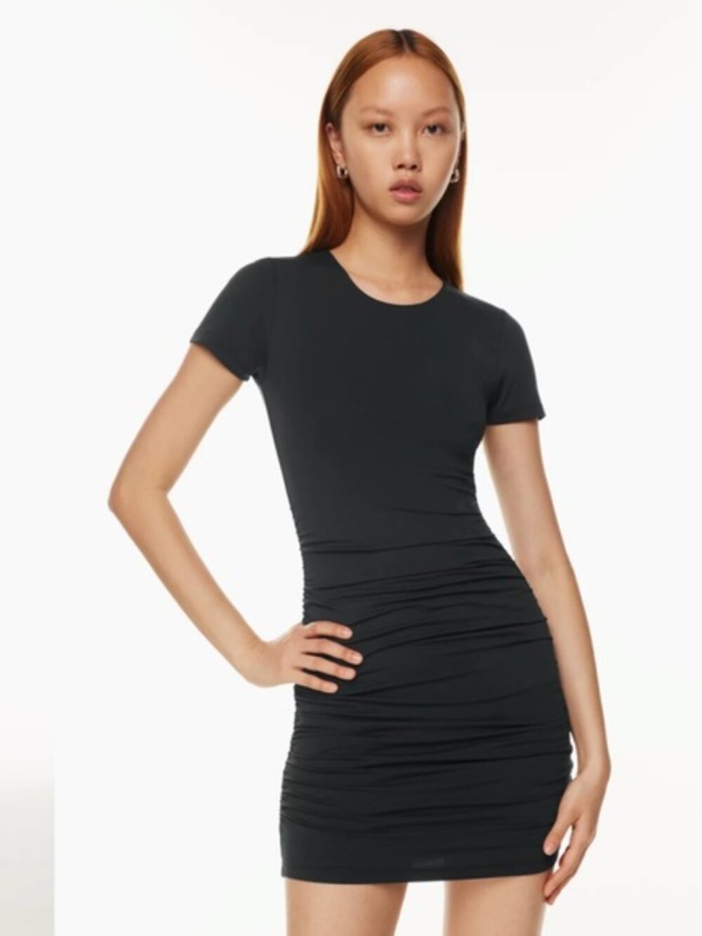 Babaton Black Short Sleeve Ruched Mini Dress